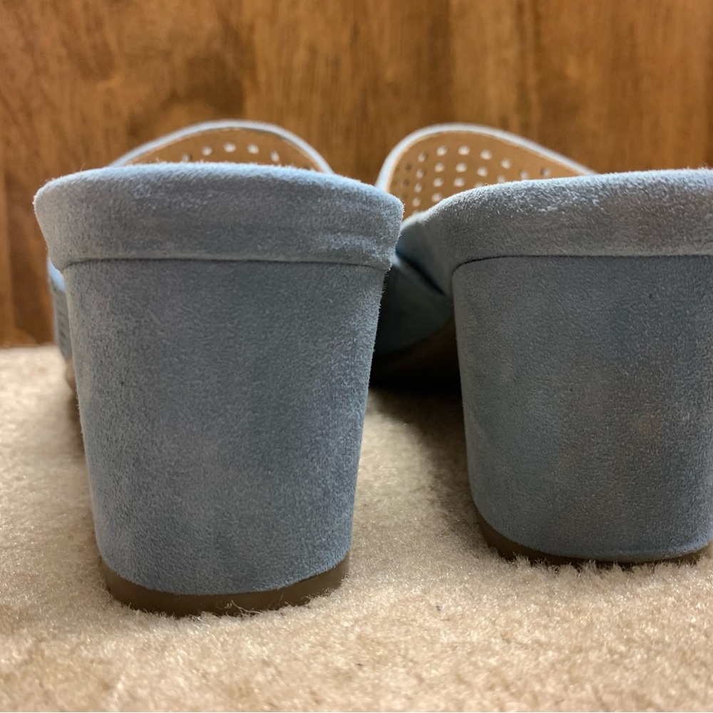 Earth Perforated Blue Suede Mules - Picture 2 of 8